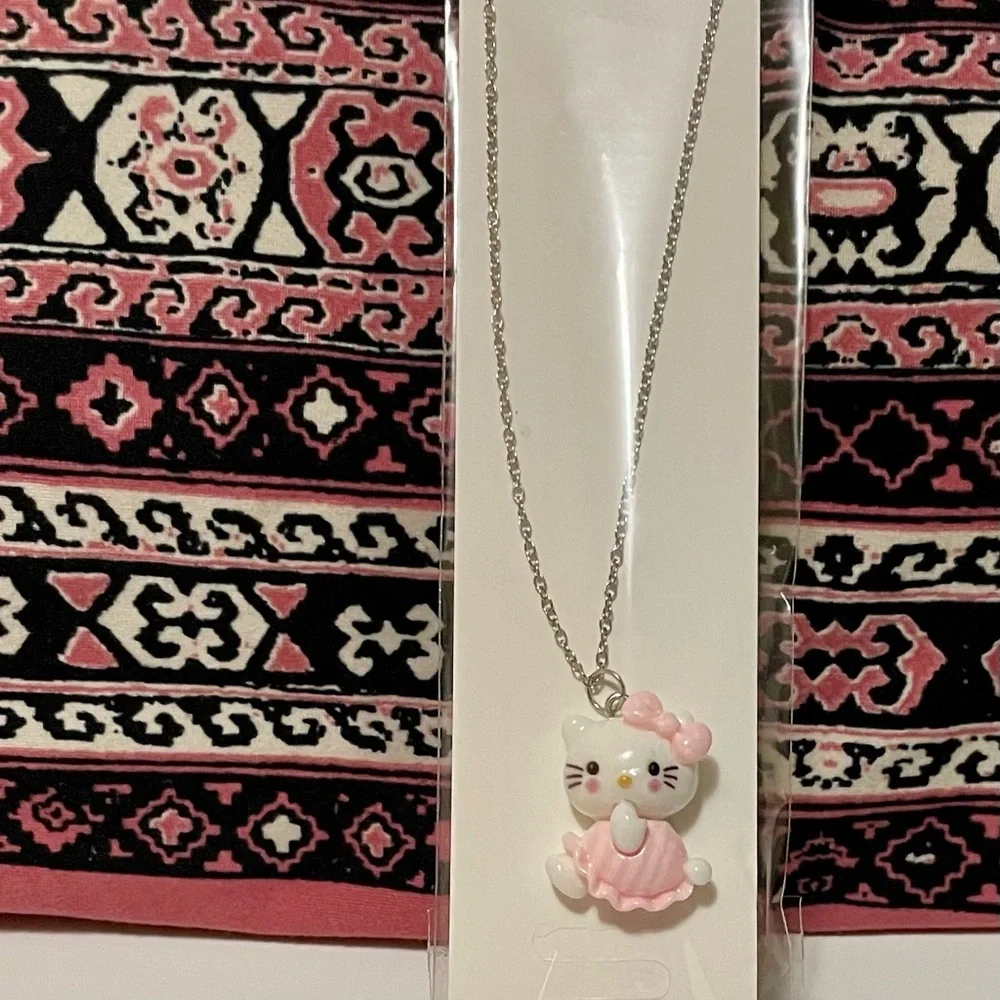 Y2K Nostalgia, Hello Kitty Pink and Black Crossbody Bag, Necklace, & Stickers